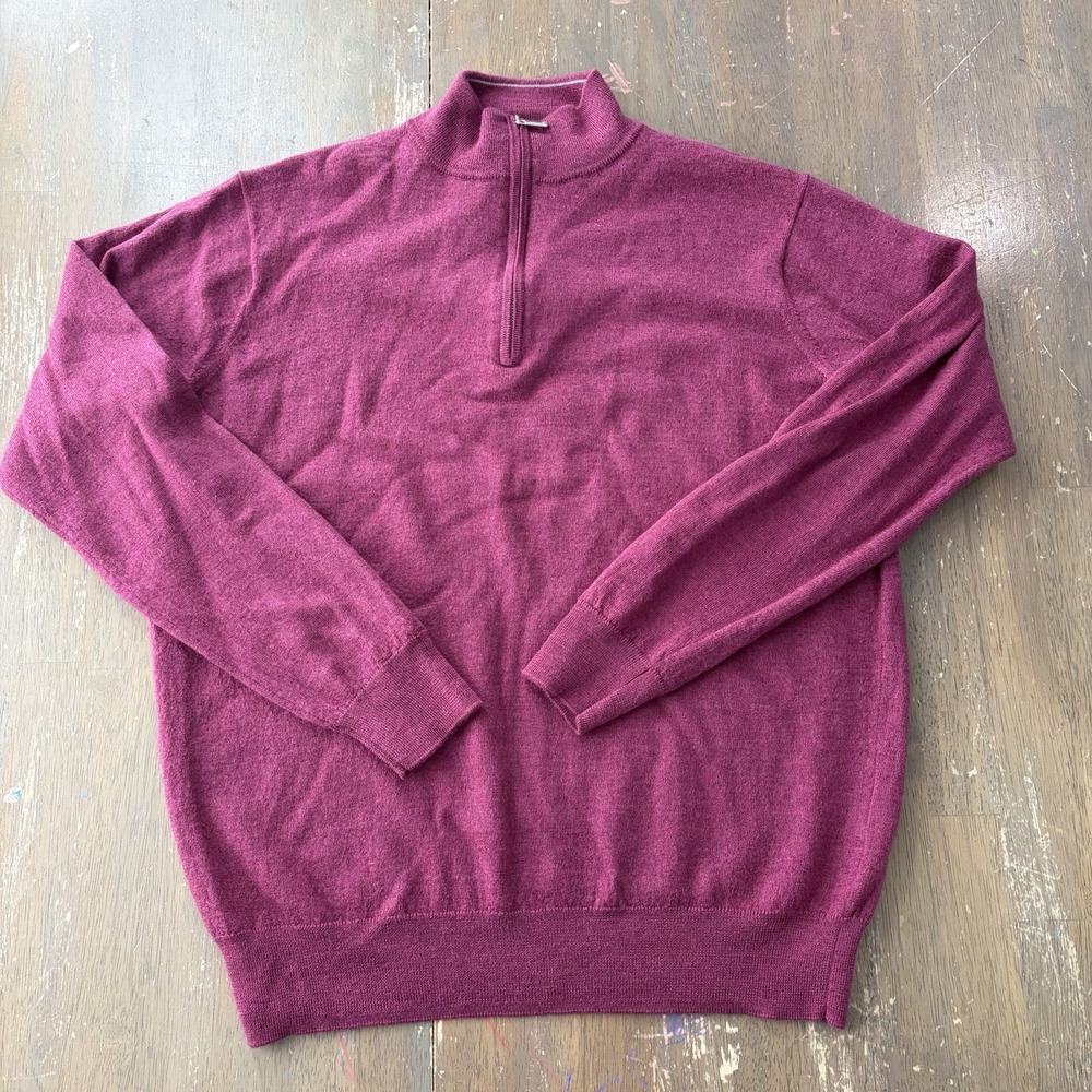 Peter Millar Crown Crafted 1/4 Zip Merino Wool Sweater Mens large Purple